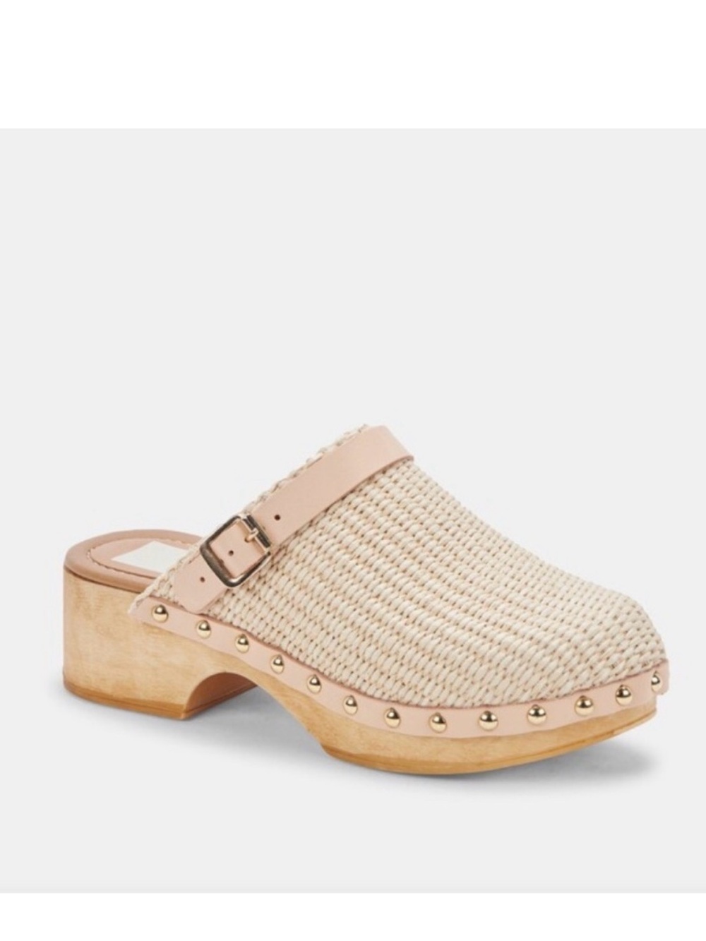 Dolce Vita Beige Woven Raffia Clog Mule with Gold Studs